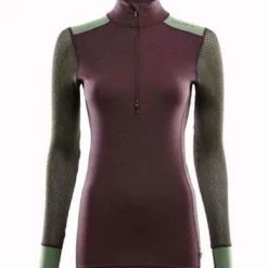 Aclima Woolnet Hybrid Mock Neck W/zip Woman Fudge/Dill/Olive NIght