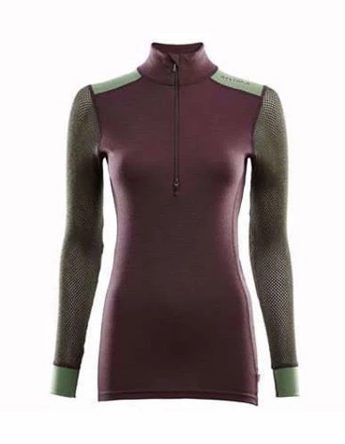 Aclima Woolnet Hybrid Mock Neck W/zip Woman Fudge/Dill/Olive NIght 3 Aclima Woolnet Hybrid Mock Neck W/zip Woman Fudge/Dill/Olive NIght