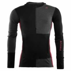 Aclima WarmWool Hood Sweater Net, M Jet Black / Marengo / Chili Pepper